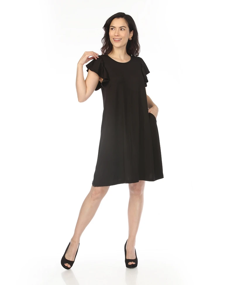 White Mark Women's Crew Neck Ruffle Sleeve Dress