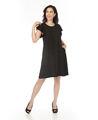 White Mark Women's Crew Neck Ruffle Sleeve Dress