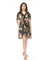 White Mark Women's V-Neck Tropical Flower Short Sleeve Dress