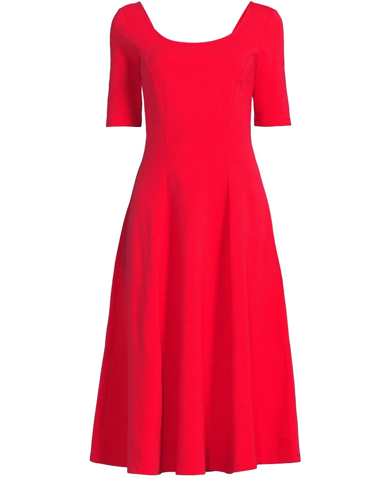 Lands' End Women's Starfish Elbow Sleeve Midi Fit and Flare Dress