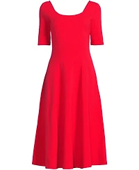 Lands' End Women's Starfish Elbow Sleeve Midi Fit and Flare Dress