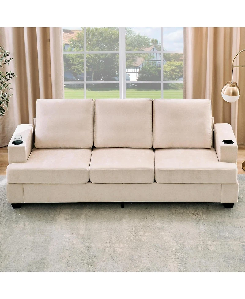 gaomon 89-Inch Modern 3-Seater Sofa Couch with Cup Holders and Side Storage Pockets, Comfy Couches with Deep Seat for Living Room Apartment Lounge