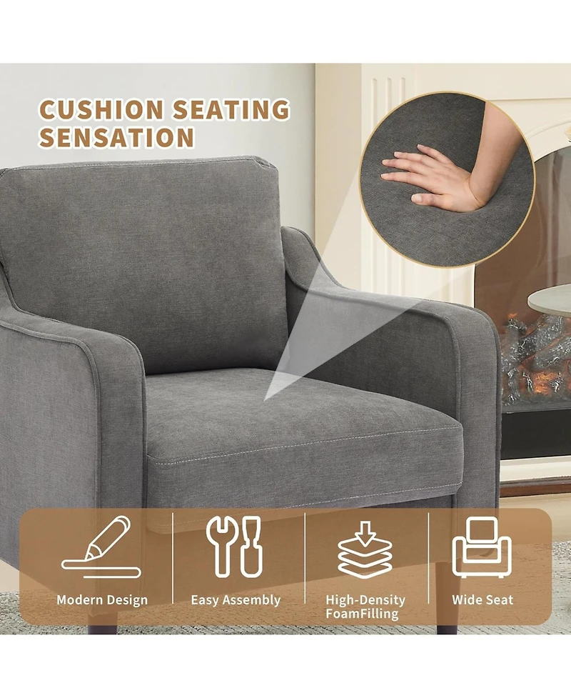 gaomon Mid-Century Modern Accent Chairs,Modern Linen Fabric Armchair for Living Room,Comfy Sofa Chairs with Scooped Arms