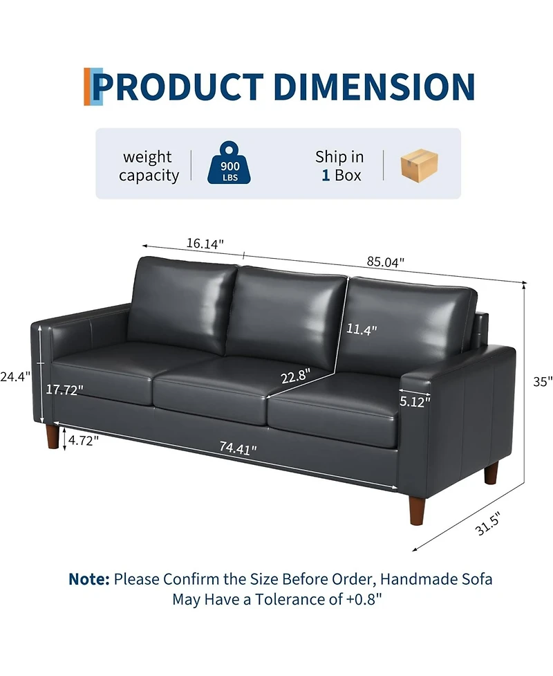 gaomon Mid-Century Modern Sofa, Comfy Faux Leather Couch with Deep Seat, Cozy 3 Seater Couch for Living Rooms Offices Apartments, Easy Assembly