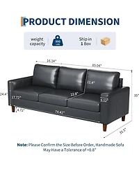 gaomon Mid-Century Modern Sofa, Comfy Faux Leather Couch with Deep Seat, Cozy 3 Seater Couch for Living Rooms Offices Apartments, Easy Assembly