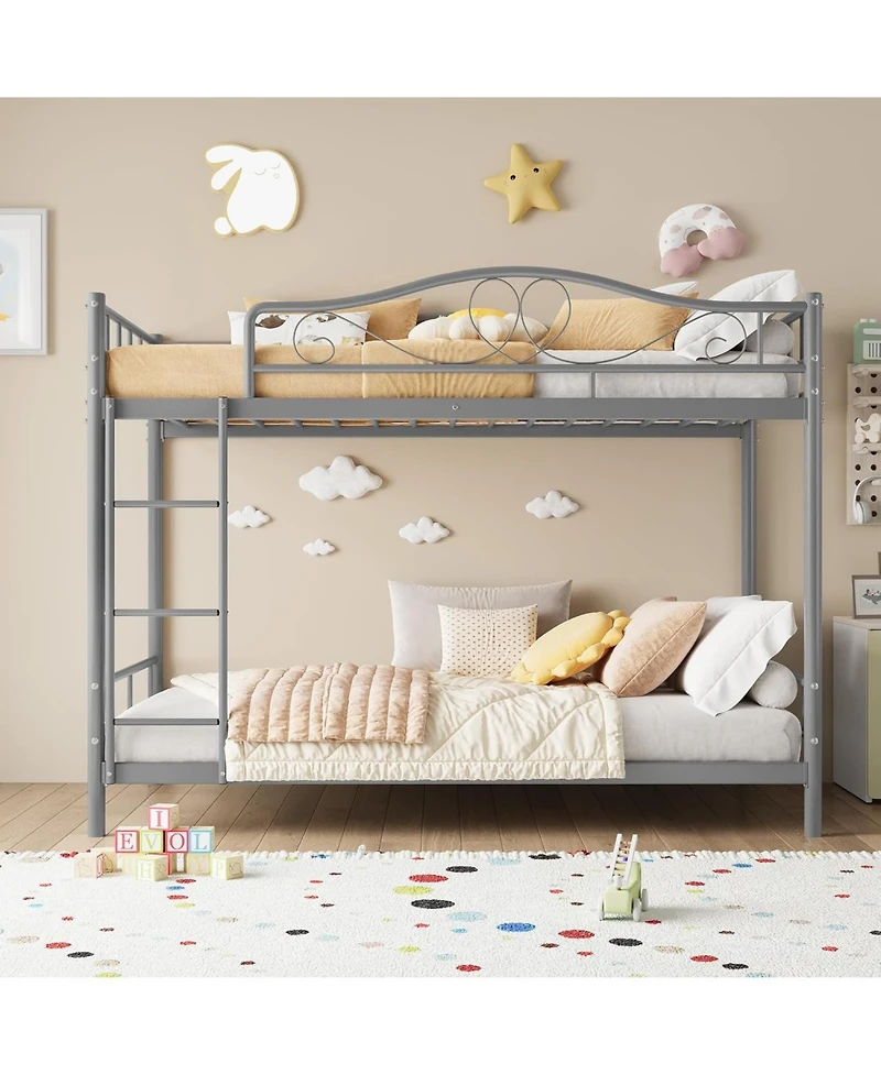 gaomon Bunk Bed Twin Over Twin, Heavy Duty Metal Bunk Bed with Safety Guardrail & Ladder