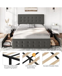gaomon Full Size Bed Frame with 4 Storage Drawers and Headboard