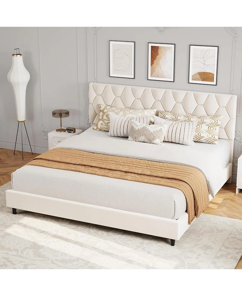 Gaomon King Upholstered Platform Bed Frame with Adjustable Headboard, Heavy-Duty Wooden Slats, Noise Free, No Box Spring Needed
