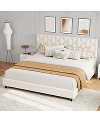 Gaomon King Upholstered Platform Bed Frame with Adjustable Headboard, Heavy-Duty Wooden Slats, Noise Free, No Box Spring Needed