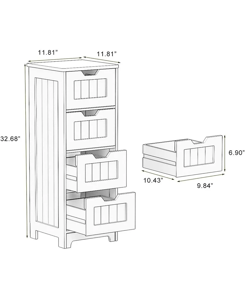 Rainsken Bathroom Floor Cabinet, Freestanding Storage Organizer with 4 Drawers for Living Room, Laundry and Entryway