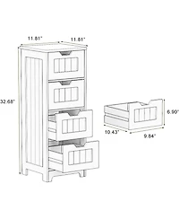 Rainsken Bathroom Floor Cabinet, Freestanding Storage Organizer with 4 Drawers for Living Room, Laundry and Entryway