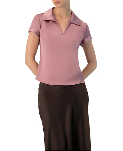 Ivonne Women's Plain Short Sleeve Blouse with Shirt Collar