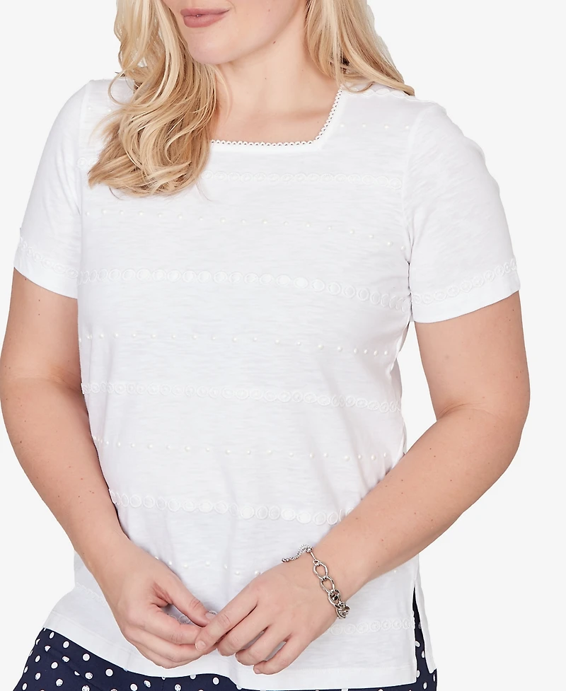 Alfred Dunner Women's Port Side Layered Dot Square Neck Top