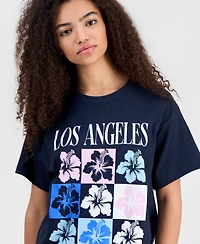 Rebellious One Juniors' La Hibiscus Cotton Boyfriend T-Shirt