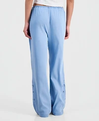 Indigo Rein Juniors' Chambray Eyelet-Hem Drawstring Pants