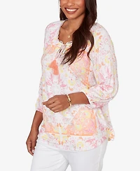 Ruby Rd. Petite Tapestry Print Drawstring Peasant Top