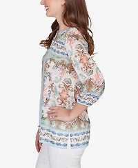 Ruby Rd. Petite Ocean Motif Burnout Knit Top