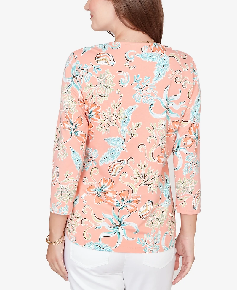 Ruby Rd. Petite Embellished Oceania Floral Knit Top