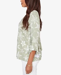 Ruby Rd. Petite Starfish Puff Print Flutter Sleeve Top