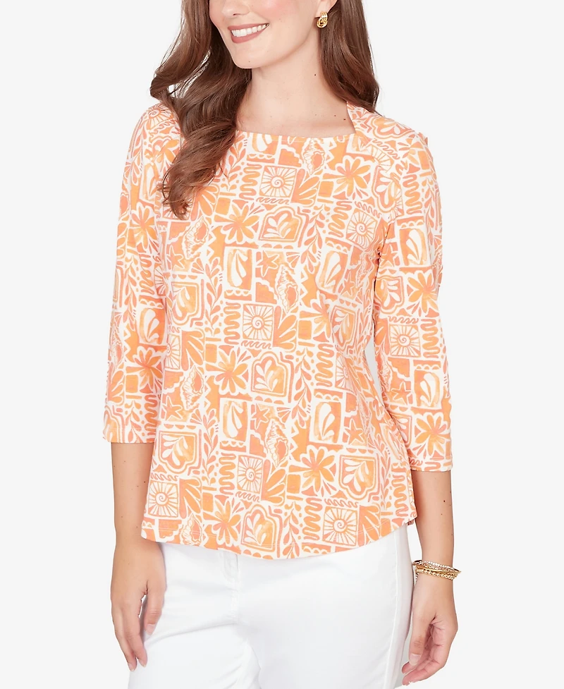 Ruby Rd. Petite Seashell Patchwork Knit Top