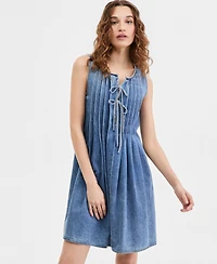 Lucky Brand Women's Cotton Pleated Denim Mini Dress
