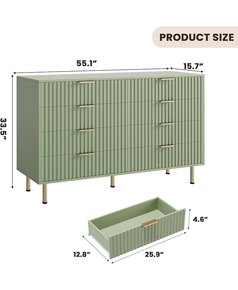 gaomon Drawer Dresser for Bedroom, Fluted Dresser with Large Drawers and Sturdy Gold Legs Support