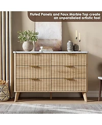 gaomon Fluted 6 Drawer Dresser, 47.2 inch Tall Chest of Drawers with Faux Marble Top, Curved Design for Living Room or Hallway