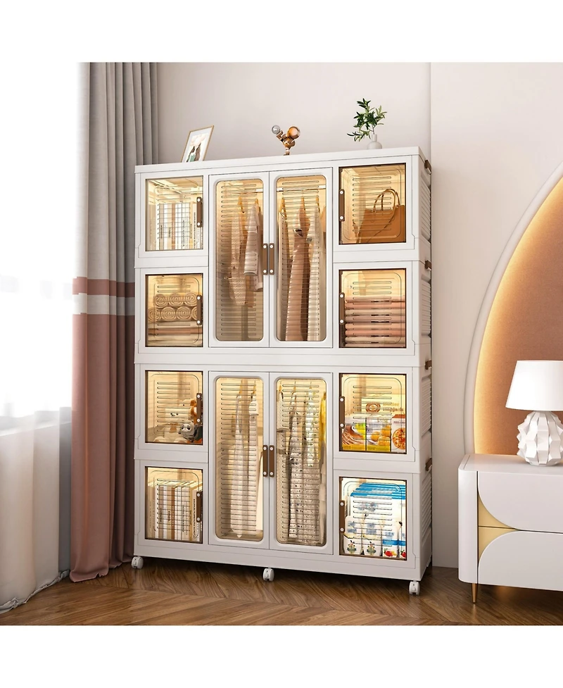 Boyel Living 12 Magnetic Doors, 2 Hanging Rods & 16 Hangers Portable Wardrobe Closet