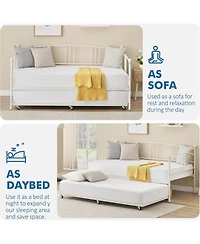 gaomon Twin Daybed with Trundle, Metal Daybed with Pullout Trundle and 6 Casters, Steel Slat Support Sofa Bed for Living Room, Bedroom, Guest Room