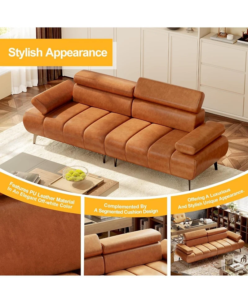 gaomon 86'' Futon Sofa Bed, 3 Seater Pu Faux Leather Futon Sleeper Couches Sofa with Adjustable Sofa Backrest and 6-position adjustable headrest