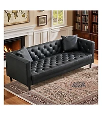 gaomon 78" Couches for Living Room, Faux Leather Button-Tufted 3 Seater Sofa with 2 Pillows and Deep Seat