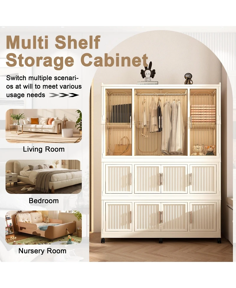 Boyel Living Portable Wardrobe Closet with 12 Magnetic Doors, 1 Hanging Rod & 6 Hangers