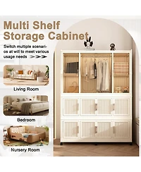 Boyel Living Portable Wardrobe Closet with 12 Magnetic Doors, 1 Hanging Rod & 6 Hangers