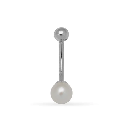 Curata Jewelry Solid 14k Gold 14G 7mm Cultured Pearl Curved Belly Button Ring