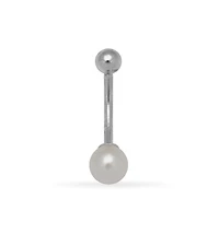 Curata Jewelry Solid 14k Gold 14G 7mm Cultured Pearl Curved Belly Button Ring