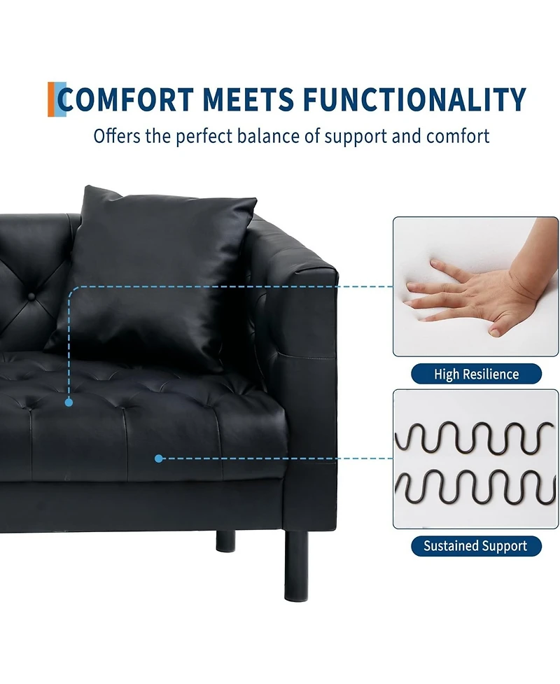 gaomon 81'' Leather Deep Seat Handmade Button Tufted 3 Seater Chesterfield Sofa Couch