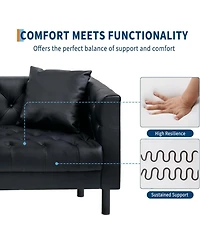 gaomon 81'' Leather Deep Seat Handmade Button Tufted 3 Seater Chesterfield Sofa Couch