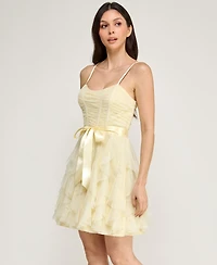 pear culture Women's Glitter Mesh Spaghetti Strap Short Dress