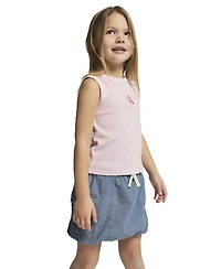 Calvin Klein Girls' 4-6X Ribbed Tank Top and Denim Bubble Skirt, 2-Piece Set