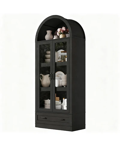 Yigii 75" Tall Arched Farmhouse Cabinet with Load-bearing Steel Pipe for Kitchen & Living