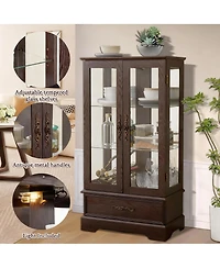 Yigii Antique Display Cabinet with Lighted Glass Doors and Mirrored Panel