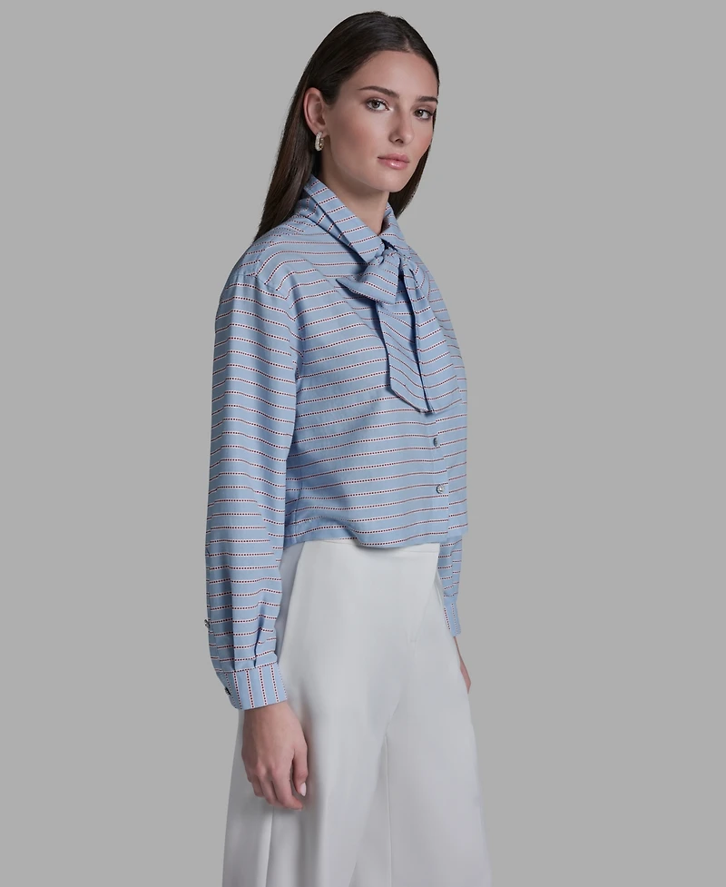 Bcbg Women's Tie-Neck Long-Sleeve Stripe Blouse