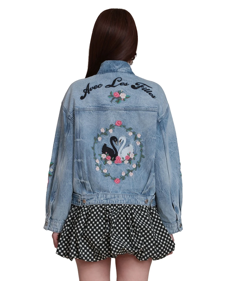 Avec Les Filles Women's Pleated Back Trucker Jacket