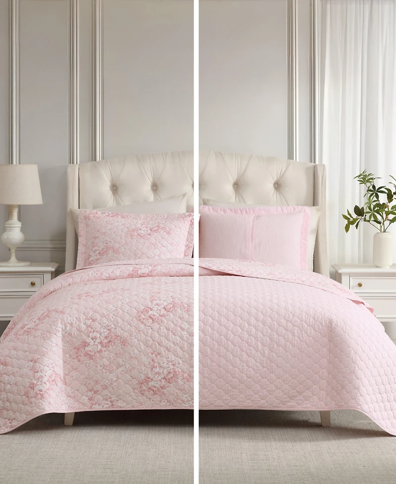 Laura Ashley Toile Delightful Reversible 3-Pc. Quilt Set, King