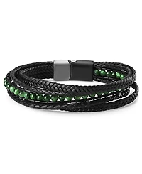 Rhona Sutton Men's Vero Green Leather Bracelet in Stainless Steel