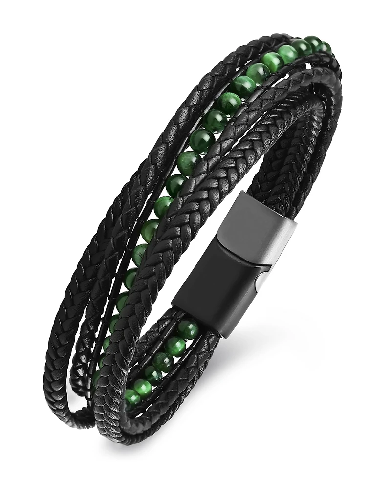 Rhona Sutton Men's Vero Green Leather Bracelet in Stainless Steel