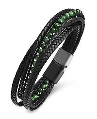 Rhona Sutton Men's Vero Green Leather Bracelet in Stainless Steel