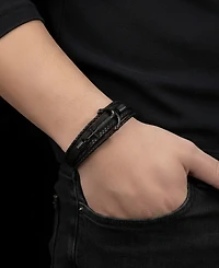 Rhona Sutton Men's Leather Bracelet in Stainless Steel