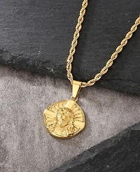 Rhona Sutton Men's Jesus Cross Coin Pendant 18k Gold-Plated Stainless Steel Necklace