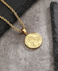 Rhona Sutton Men's Stainless Steel Coin Pendant Necklace in 18k Gold Plated